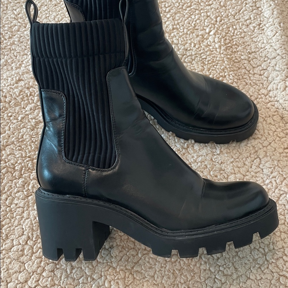 Zara Lug Sole Sock Boot. 2.75” heel. Preworn-small scuff-see photos. Very Nice!